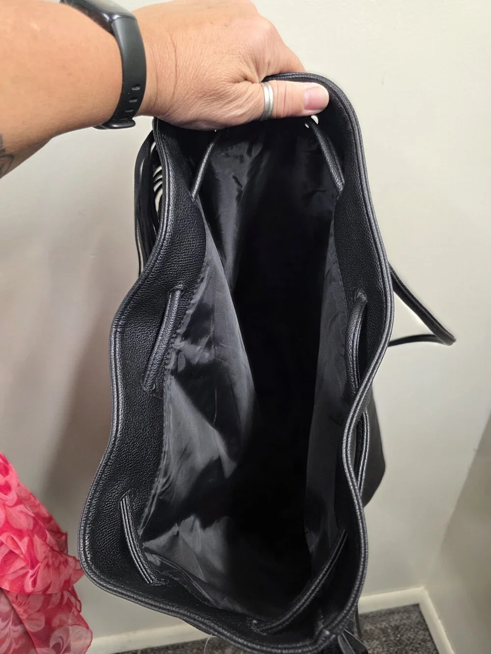 Victoria's Secret Fringe Drawstring Backpack Faux Leather Black Purse Bag *NWOT*